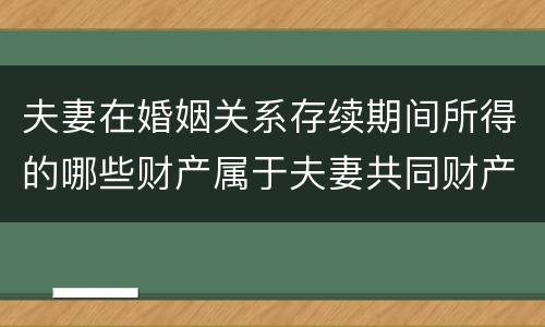 夫妻在婚姻关系存续期间所得的哪些财产属于夫妻共同财产