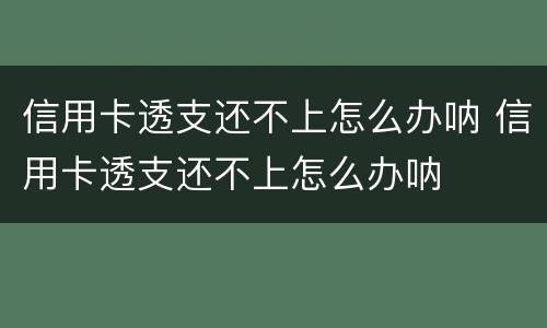 信用卡透支还不上怎么办呐 信用卡透支还不上怎么办呐