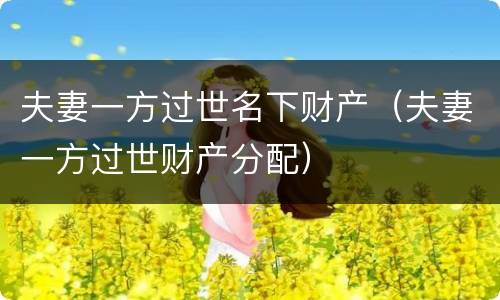夫妻一方过世名下财产（夫妻一方过世财产分配）