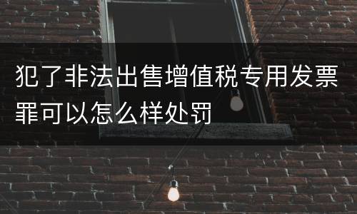 犯了非法出售增值税专用发票罪可以怎么样处罚