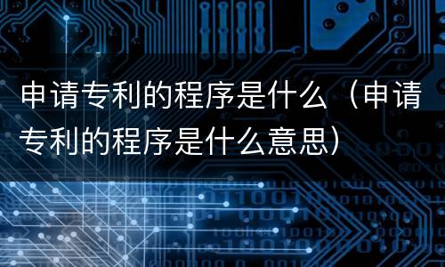 申请专利的程序是什么（申请专利的程序是什么意思）