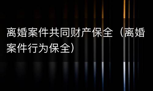 离婚案件共同财产保全（离婚案件行为保全）