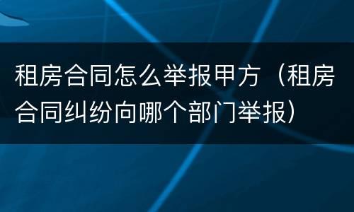 租房合同怎么举报甲方（租房合同纠纷向哪个部门举报）