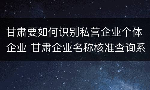 甘肃要如何识别私营企业个体企业 甘肃企业名称核准查询系统