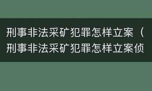 刑事非法采矿犯罪怎样立案（刑事非法采矿犯罪怎样立案侦查）
