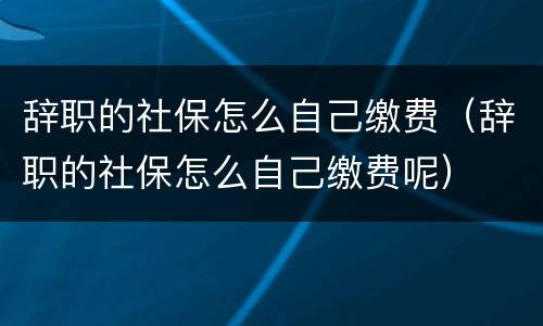 辞职的社保怎么自己缴费（辞职的社保怎么自己缴费呢）