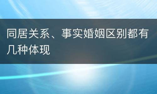 同居关系、事实婚姻区别都有几种体现