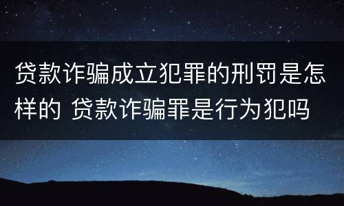 贷款诈骗成立犯罪的刑罚是怎样的 贷款诈骗罪是行为犯吗