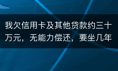我欠信用卡及其他贷款约三十万元，无能力偿还，要坐几年年