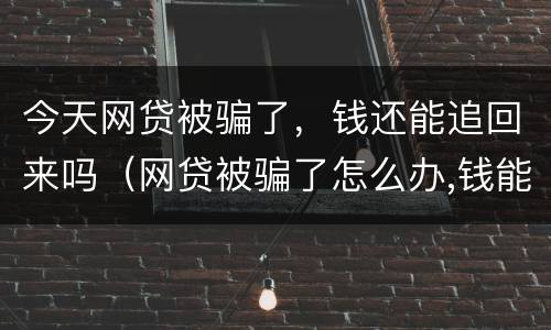 今天网贷被骗了，钱还能追回来吗（网贷被骗了怎么办,钱能追回来吗?已经两三天呢）
