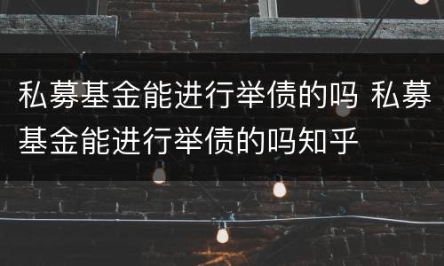 私募基金能进行举债的吗 私募基金能进行举债的吗知乎