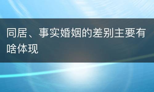 同居、事实婚姻的差别主要有啥体现