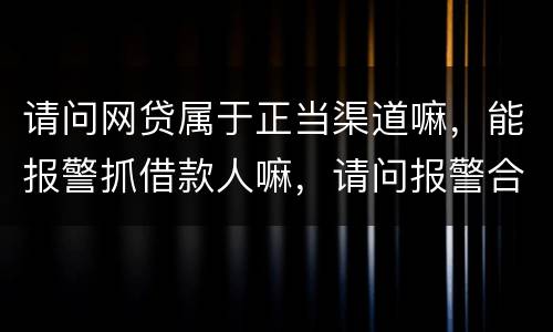 请问网贷属于正当渠道嘛，能报警抓借款人嘛，请问报警合理嘛