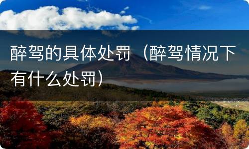 醉驾的具体处罚（醉驾情况下有什么处罚）