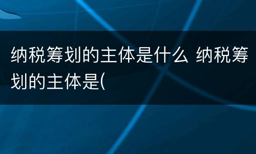 纳税筹划的主体是什么 纳税筹划的主体是(