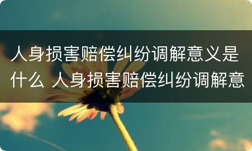 人身损害赔偿纠纷调解意义是什么 人身损害赔偿纠纷调解意义是什么呢