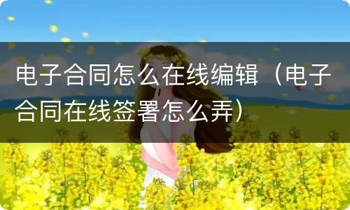 电子合同怎么在线编辑（电子合同在线签署怎么弄）