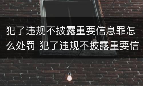 犯了违规不披露重要信息罪怎么处罚 犯了违规不披露重要信息罪怎么处罚的
