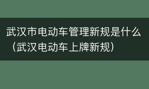 武汉市电动车管理新规是什么（武汉电动车上牌新规）
