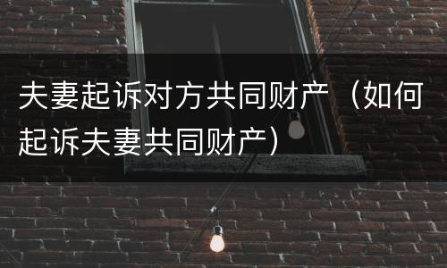 夫妻起诉对方共同财产（如何起诉夫妻共同财产）