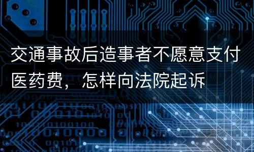 交通事故后造事者不愿意支付医药费，怎样向法院起诉