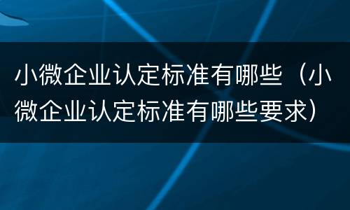 小微企业认定标准有哪些（小微企业认定标准有哪些要求）