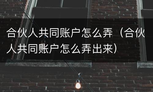 合伙人共同账户怎么弄（合伙人共同账户怎么弄出来）