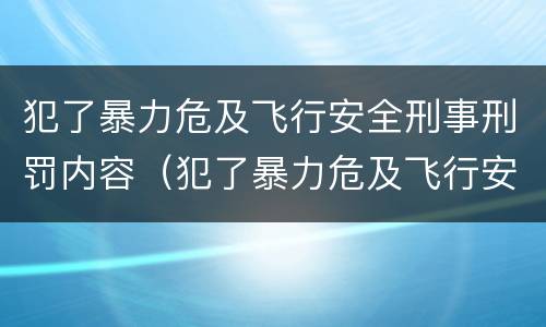 犯了暴力危及飞行安全刑事刑罚内容（犯了暴力危及飞行安全刑事刑罚内容是）