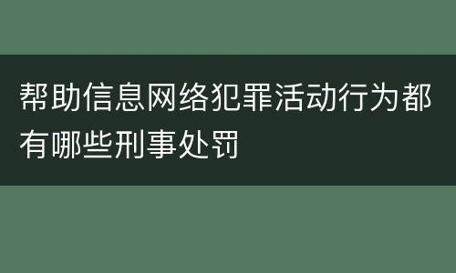 帮助信息网络犯罪活动行为都有哪些刑事处罚