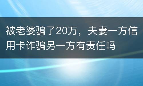 被老婆骗了20万，夫妻一方信用卡诈骗另一方有责任吗