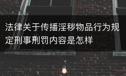法律关于传播淫秽物品行为规定刑事刑罚内容是怎样