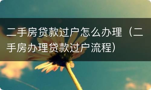 二手房贷款过户怎么办理(二手房办理贷款过户流程)