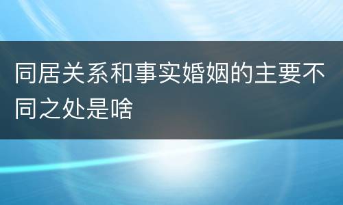 同居关系和事实婚姻的主要不同之处是啥