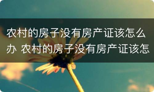 农村的房子没有房产证该怎么办 农村的房子没有房产证该怎么办呢
