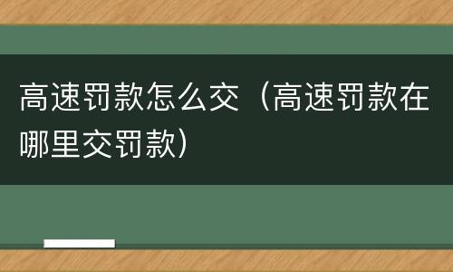 高速罚款怎么交（高速罚款在哪里交罚款）