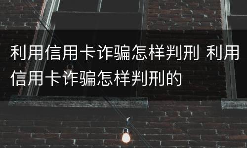 利用信用卡诈骗怎样判刑 利用信用卡诈骗怎样判刑的