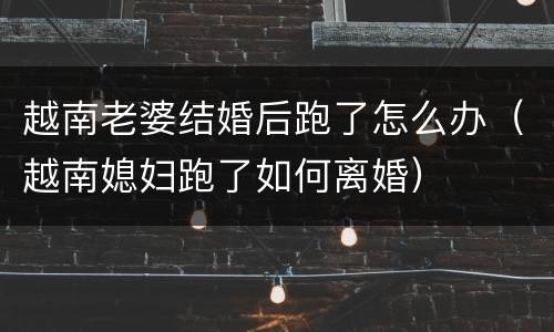 越南老婆结婚后跑了怎么办（越南媳妇跑了如何离婚）