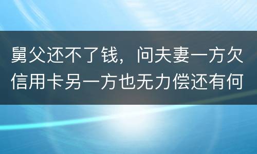 舅父还不了钱，问夫妻一方欠信用卡另一方也无力偿还有何规定