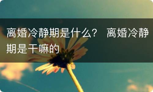 离婚冷静期是什么？ 离婚冷静期是干嘛的