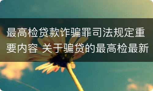 最高检贷款诈骗罪司法规定重要内容 关于骗贷的最高检最新司法解释