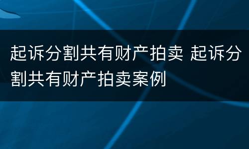 起诉分割共有财产拍卖 起诉分割共有财产拍卖案例