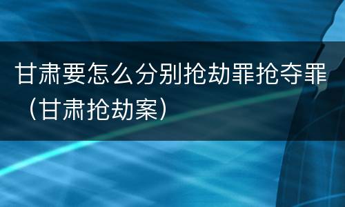 甘肃要怎么分别抢劫罪抢夺罪（甘肃抢劫案）