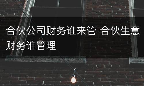 合伙公司财务谁来管 合伙生意财务谁管理
