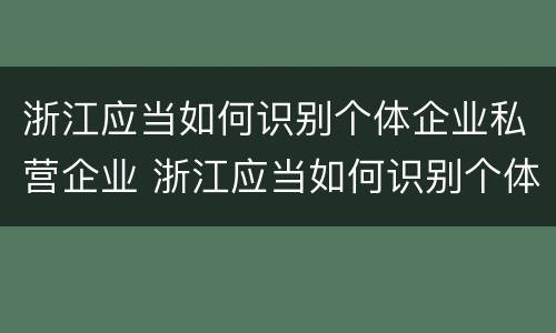 浙江应当如何识别个体企业私营企业 浙江应当如何识别个体企业私营企业