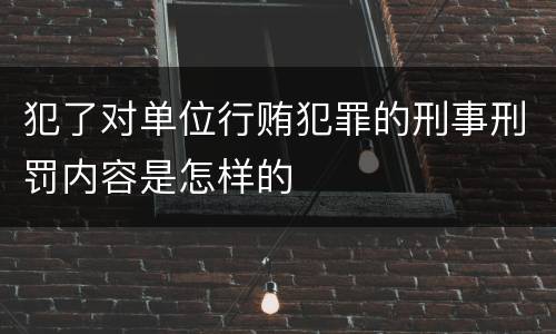犯了对单位行贿犯罪的刑事刑罚内容是怎样的