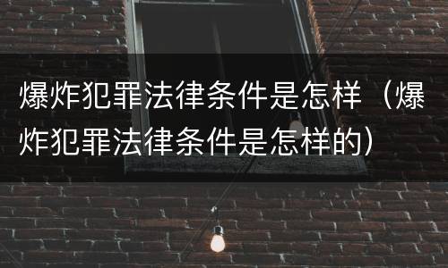 爆炸犯罪法律条件是怎样（爆炸犯罪法律条件是怎样的）