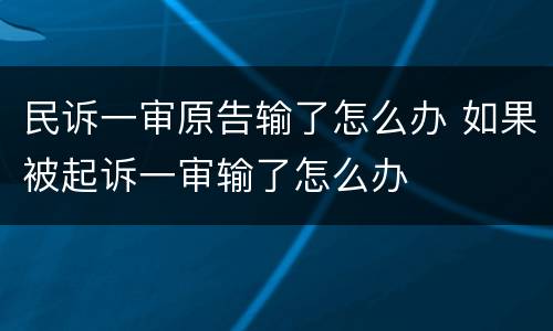 民诉一审原告输了怎么办 如果被起诉一审输了怎么办
