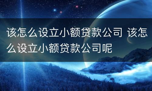 该怎么设立小额贷款公司 该怎么设立小额贷款公司呢