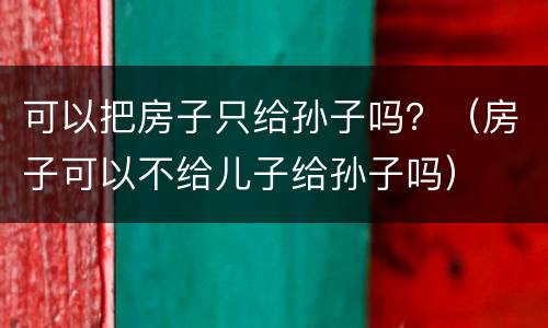 可以把房子只给孙子吗？（房子可以不给儿子给孙子吗）