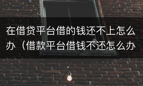 在借贷平台借的钱还不上怎么办（借款平台借钱不还怎么办）